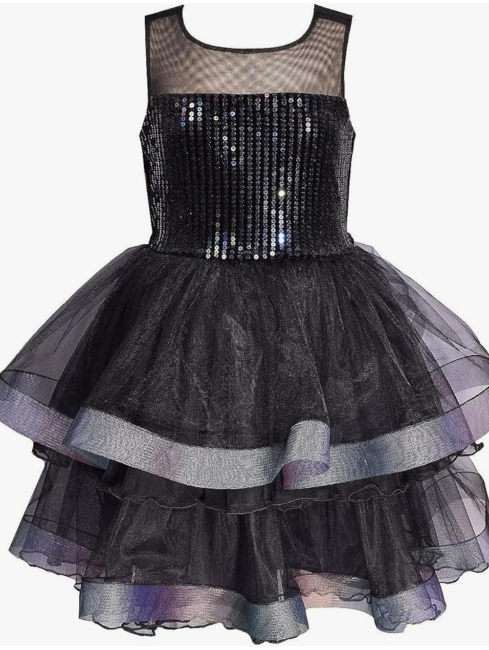 🆕Bonnie Jean Girls Black Sequin Velvet Tiered Mesh Couture Party Dress Sz 12